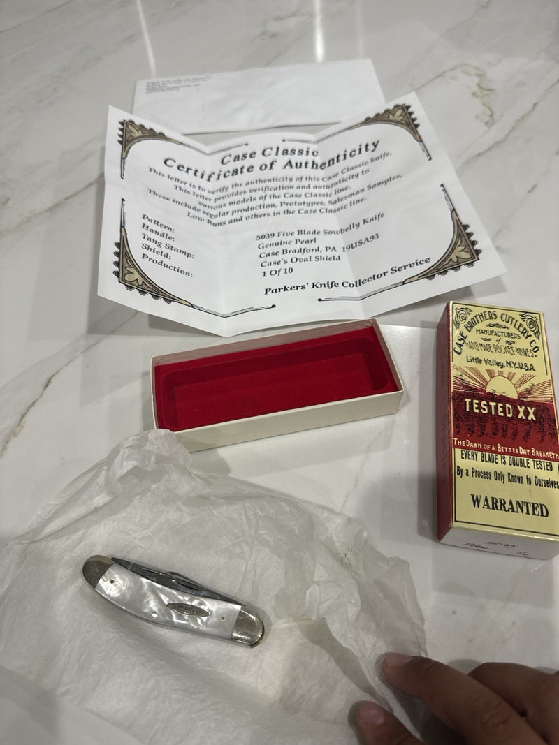 CASE 5039 FIVE BLADE SOWBELLY KNIFE PEARL1993 1 OF 10 & CERTIFICATE RARE
