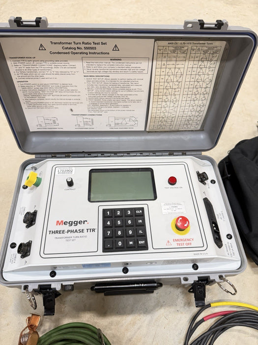 MEGGER THREE-PHASE TTR 550503 TRANSFORMER TURN-RATIO TESTER W/ CABLES (TESTED)