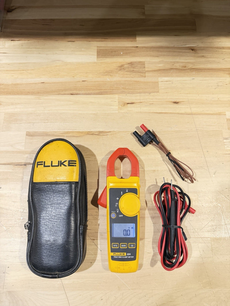 FLUKE 324 TRUE-RMS CLAMP METER W/ LEADS & CASE - SHIPS FAST