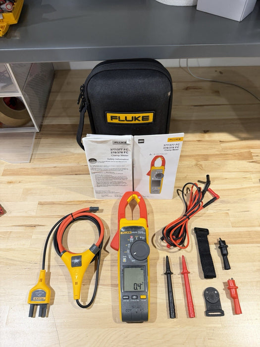 FLUKE 378 FC NON-CONTACR VOLTAGE CLAMP METER W/ LEADS & CASE - SHIPS FAST