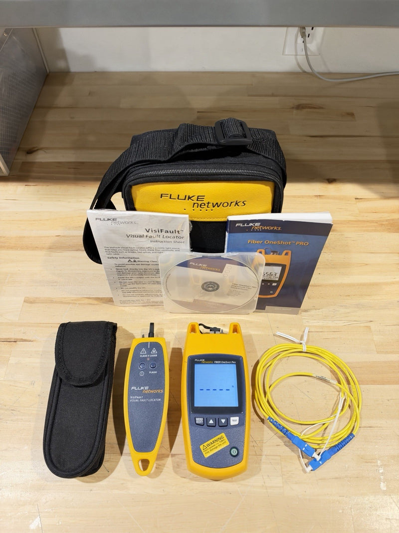 FLUKE NETWORKS FIBER ONESHOT PRO W/ VISUAL FAULT LOCATOR (TESTED)