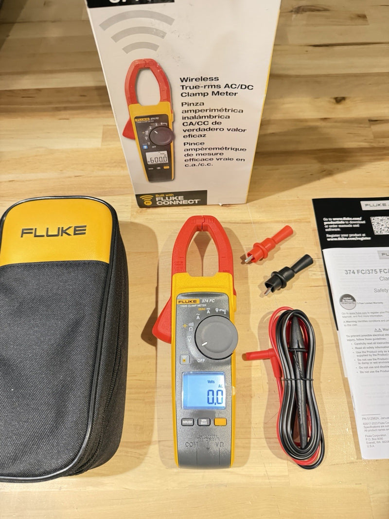 FLUKE 374 FC TRMS CLAMP METER WITH LEADS & CLIPS TESTED