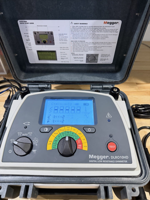 MEGGER DLRO10HD DIGITAL LOW RESISTANCE OHMETER W/ PROBES & CHARGER (TESTED)