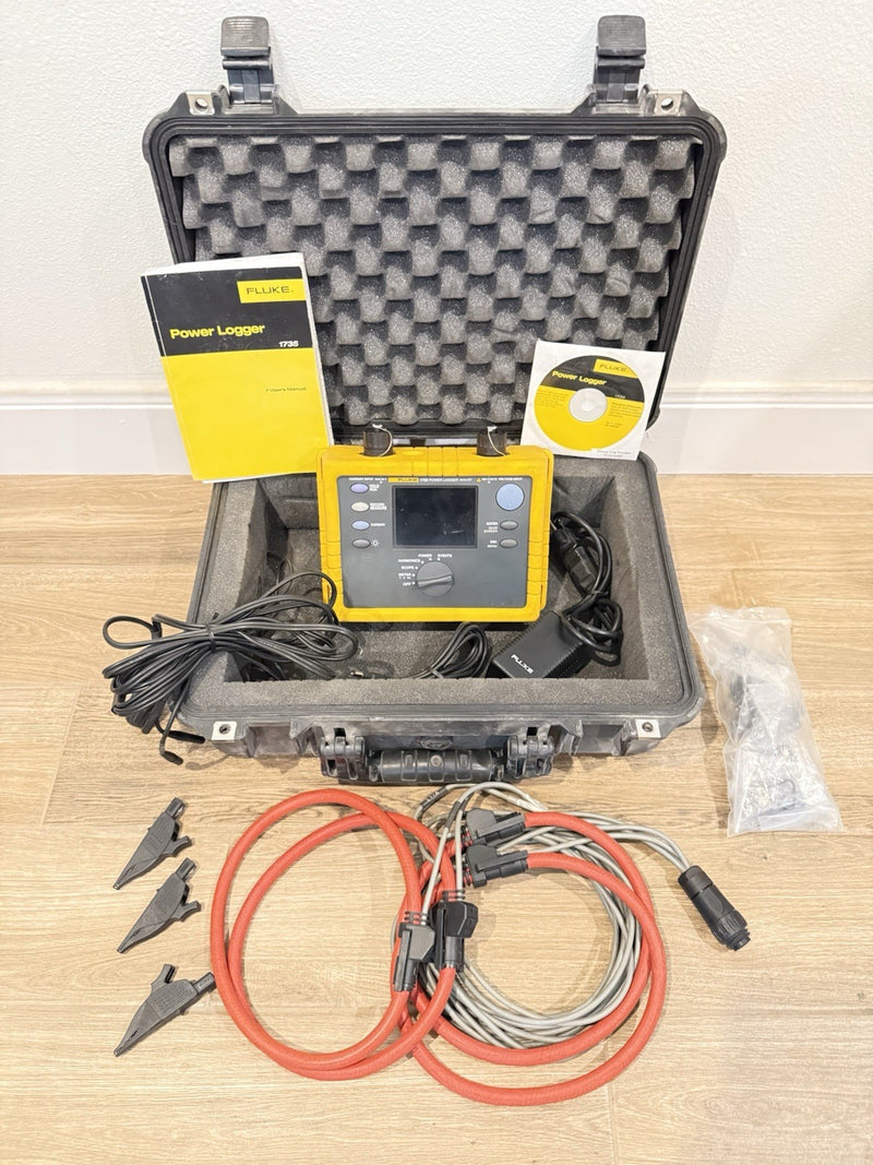 FLUKE 1735 THREE-PHASE POWER LOGGER WITH PROBES & CASE & CHARGER
