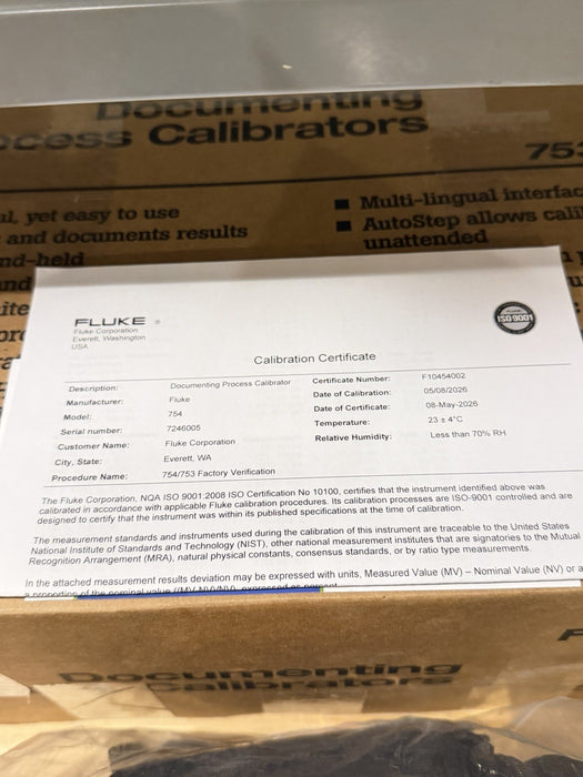 FLUKE 754 DOCUMENTING PROCESS CALIBRATOR W CALIBRATED 20262027