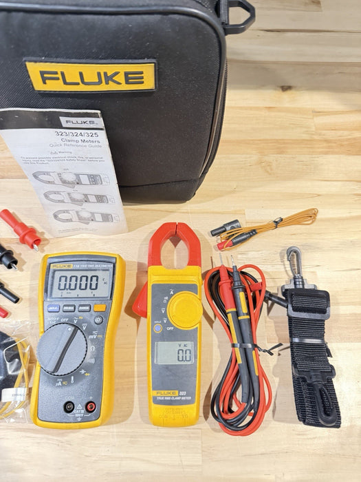 FLUKE 116/323 HVAC MULTIMETER COMBO KIT WITH ACCESSORIES TESTED
