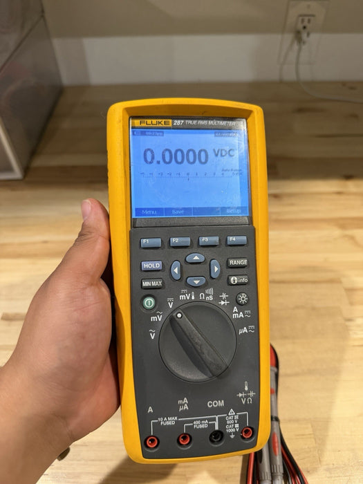 FLUKE 287 TRUE RMS ELECTRONIC LOGGING DIGITAL MULTIMETER W/ LEADS & CLIPS