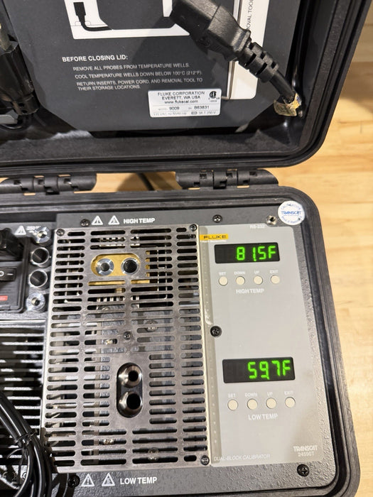 FLUKE HART SCIENTIFIC 9009 DUAL WELL DRY BLOCK CALIBRATOR -15 C TO 350 C (TESTE)