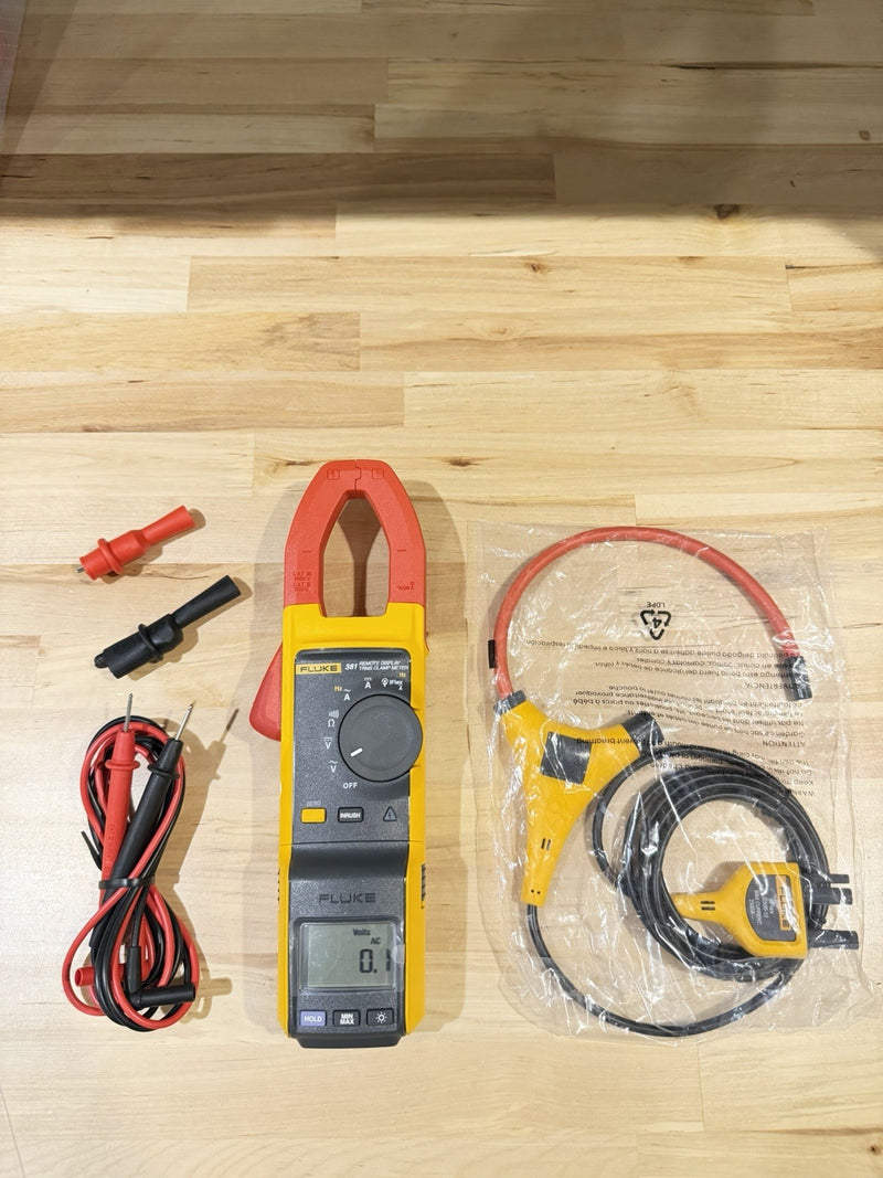 FLUKE 381 REMOTE DISPLAY TRMS CLAMP METER WITH ACCESSORIES TESTED