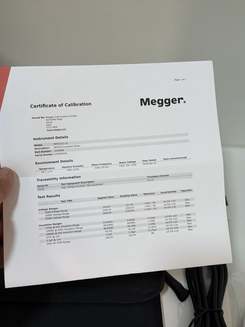 MEGGER MIT525-2 5KV ADVANCED INSULATION TESTER CALIBRATED 2025/2026