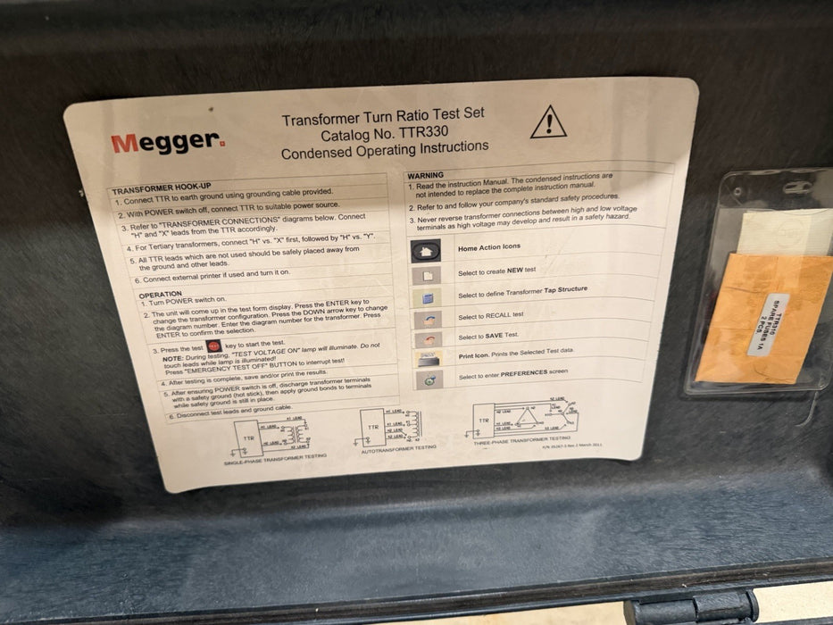 MEGGER TTR330 TRANSFORMER TURN-RATIO TEST SET W/ CABLES & BAG  (TESTED)