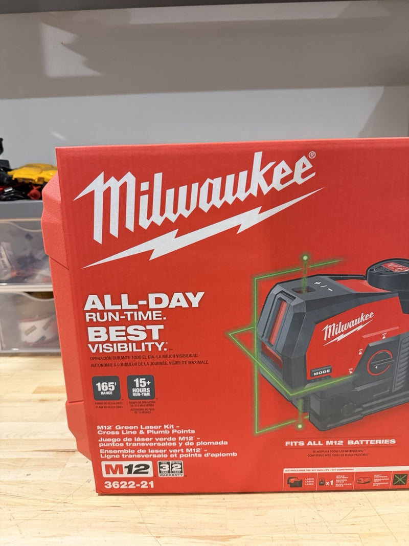 MILWAUKEE 3622-21 M12 12V GREEN 125 FT CROSS LINE PLUMB POINT LASER LEVEL - NEW