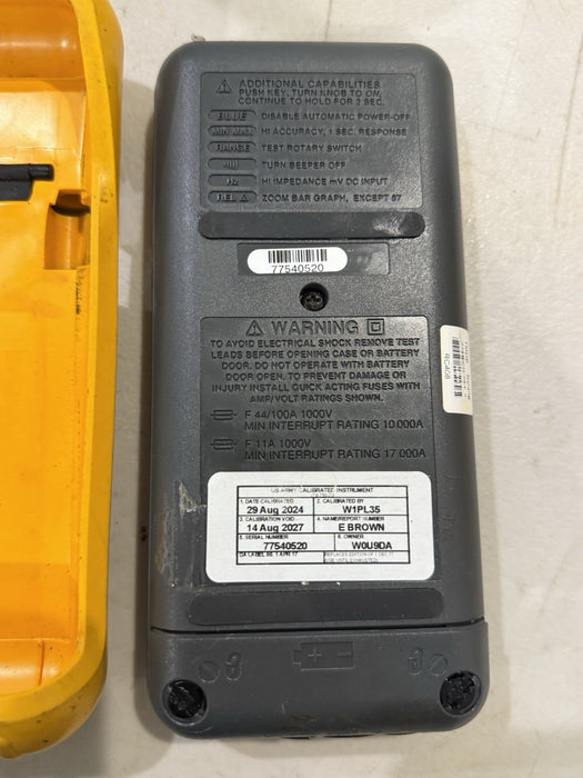FLUKE 87 III TRUE RMS MULTIMETER WITH LEADS & CLIPS CALIBRATED 2027