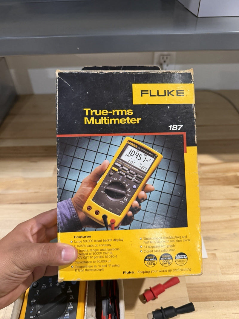 FLUKE 187 TRUE RMS MULTIMETER WITH LEADS & CLIPS TESTED RARE