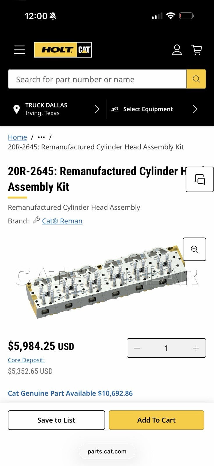 CAT 20R-2645 CYLINDER HEAD ASSEMBLY KIT
