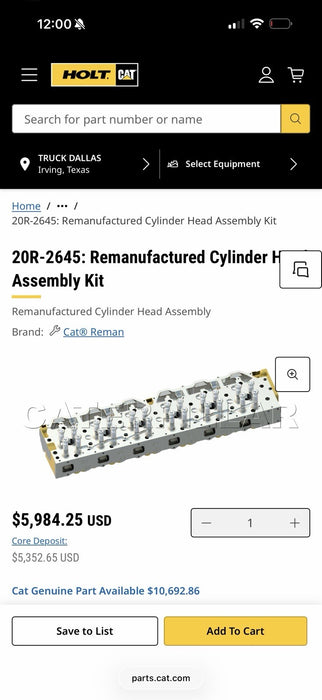 CAT 20R-2645 CYLINDER HEAD ASSEMBLY KIT