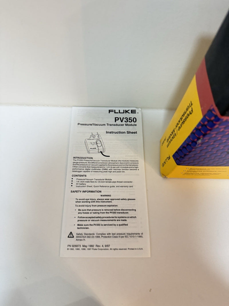 FLUKE PV350 PRESSURE VACUMM TRANSDUCER MODULE TO FIND RARE