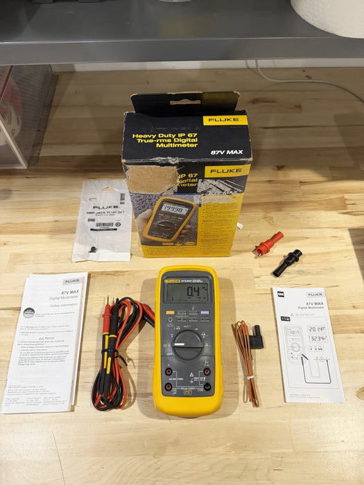 FLUKE 87V MAX TRUE RMS MULTIMETER W/ LEADS & CLIPS (TESTED) SHIPS FAST