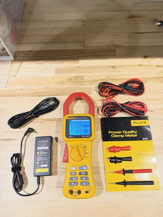 FLUKE 345 POWER QUALITY CLAMP METER W/LEADS & ACCESSORIES (TESTED) SHIPS FAST