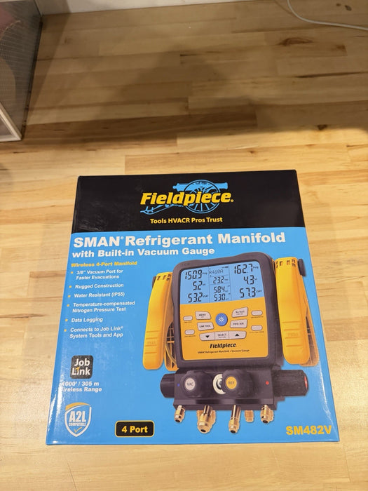 FIELDPIECE SM482V 4-PORT SMAN REFRIGERANT MANIFOLD & VACUMM GAUGE (NEW SEALED)