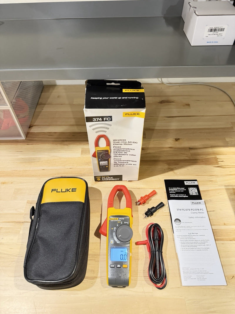 FLUKE 374 FC TRMS CLAMP METER WITH LEADS & CLIPS TESTED