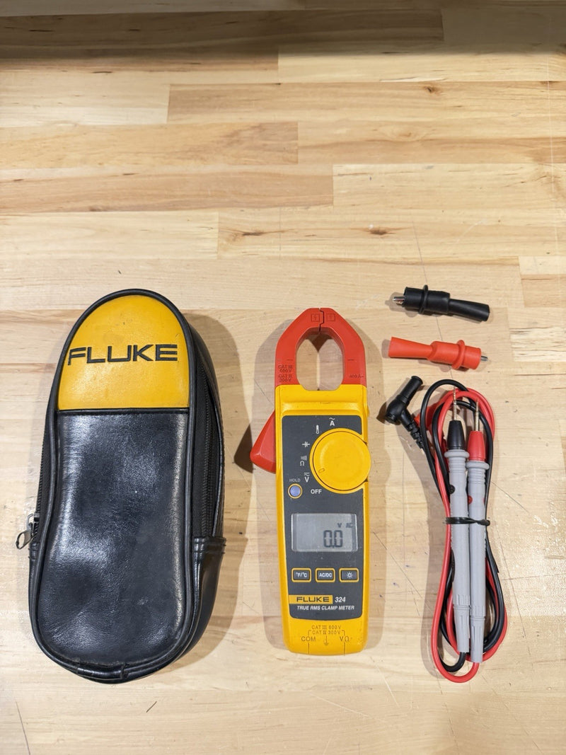 FLUKE 324 TRUE-RMS CLAMP METER W/ LEADS & CASE - SHIPS FAST