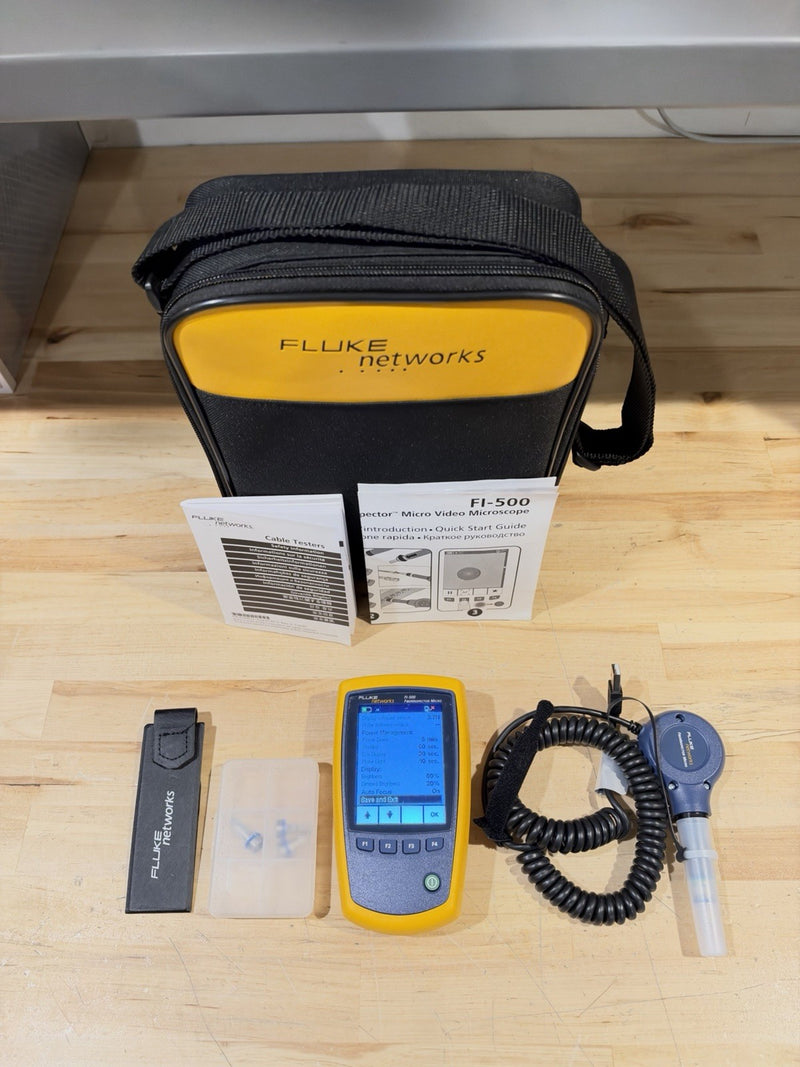 FLUKE NETWORKS FI-500 FIBER-INSPECTOR MICRO KIT W/  ACCESSORIES (TESTED)