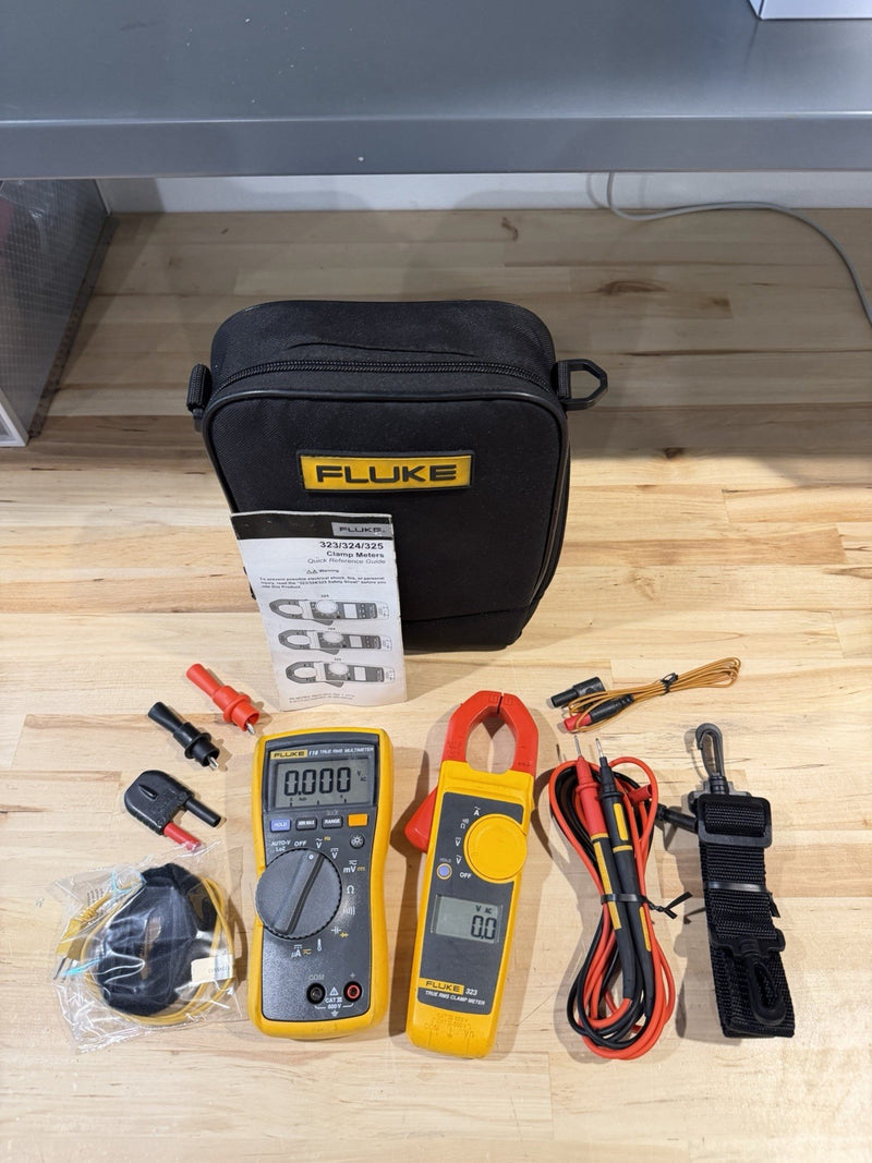 FLUKE 116/323 HVAC MULTIMETER COMBO KIT WITH ACCESSORIES TESTED