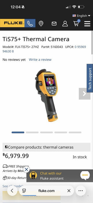 FLUKE TIS75+ 27 HZ 384X288 THERMAL IMAGING CANERA W/ ACCESSORIES (NEW SEALED)