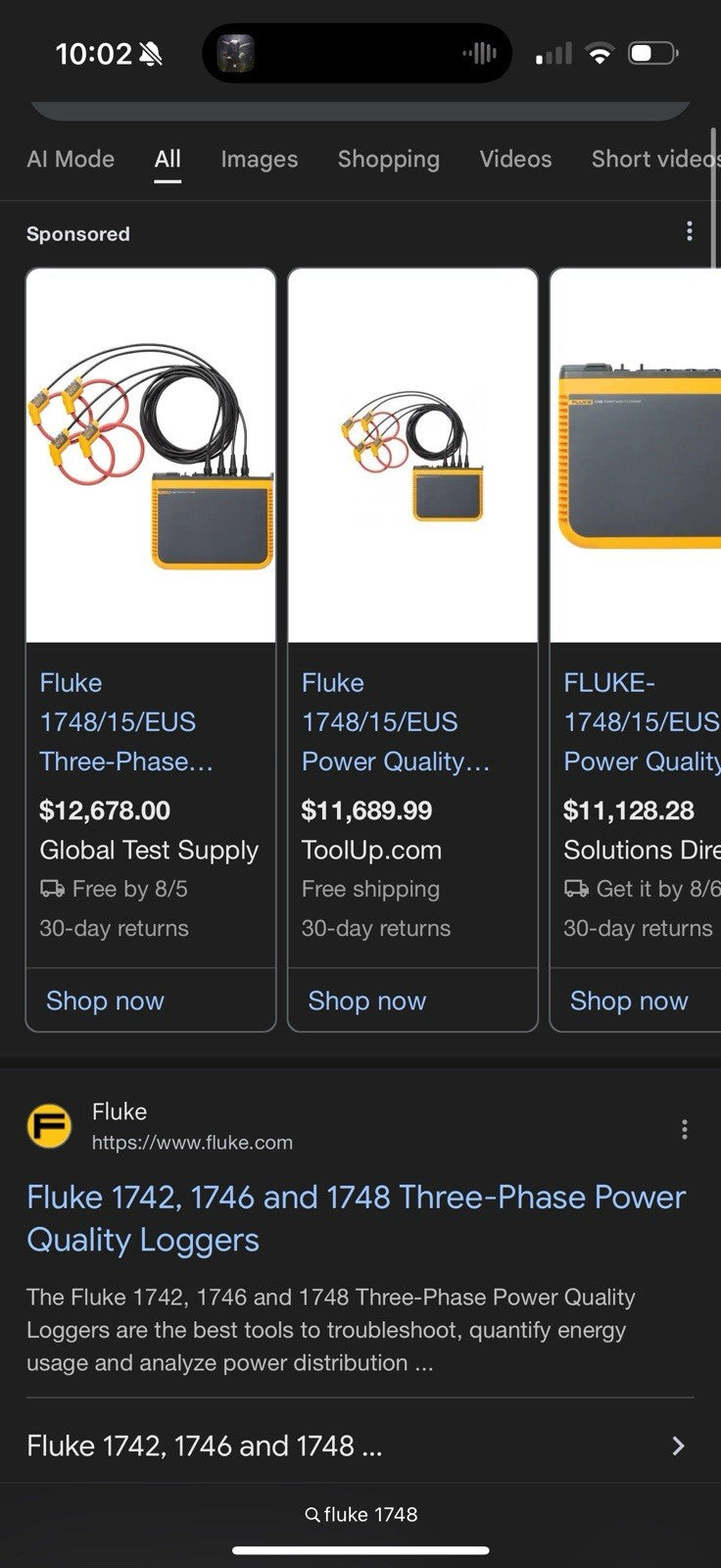 FLUKE 1748 3 PHASE POWER QUALITY LOGGER CALIBRATED 2027 TESTED