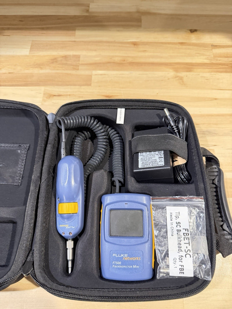 FLUKE NETWORKS FT500 FIBERINSPECTOR MINI FIBER OPTIC INSPECTION SCOPE KIT TESTED