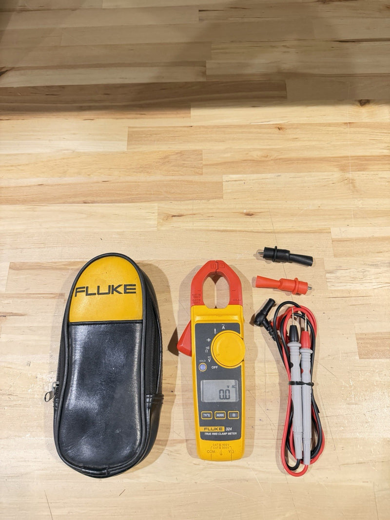 FLUKE 324 TRUE-RMS CLAMP METER W/ LEADS & CASE - SHIPS FAST