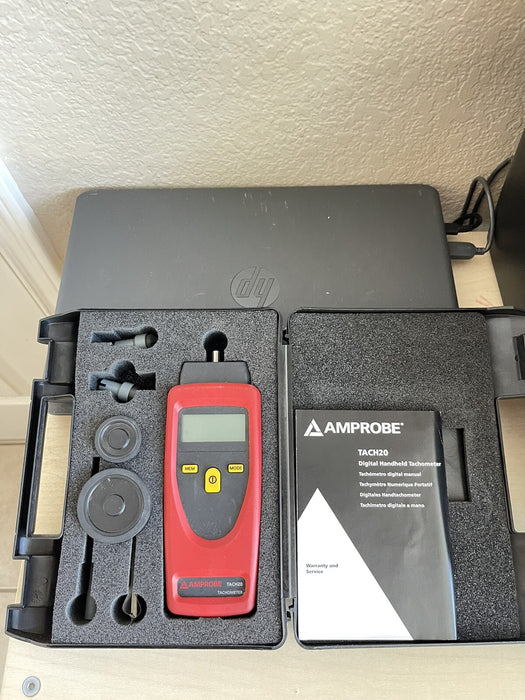 AMPROBE TACH20 DIGITAL HANDHELD TACHOMETER WITH CASE AND USER MANUAL