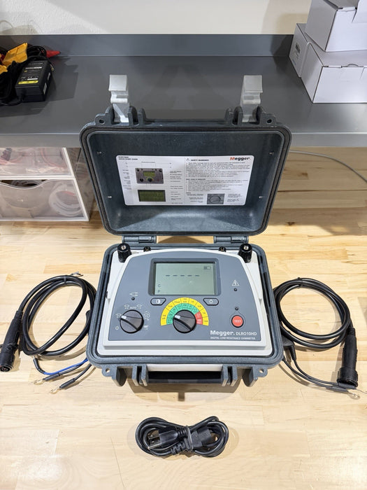 MEGGER DLRO10HD DIGITAL LOW RESISTANCE OHMETER W/ PROBES & CHARGER (TESTED)