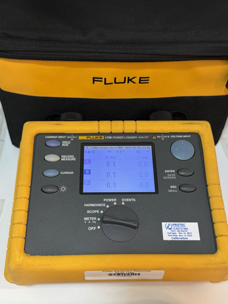 FLUKE 1735 THREE-PHASE POWER LOGGER WITH PROBES CASE CHARGER CALIBRATED 2024