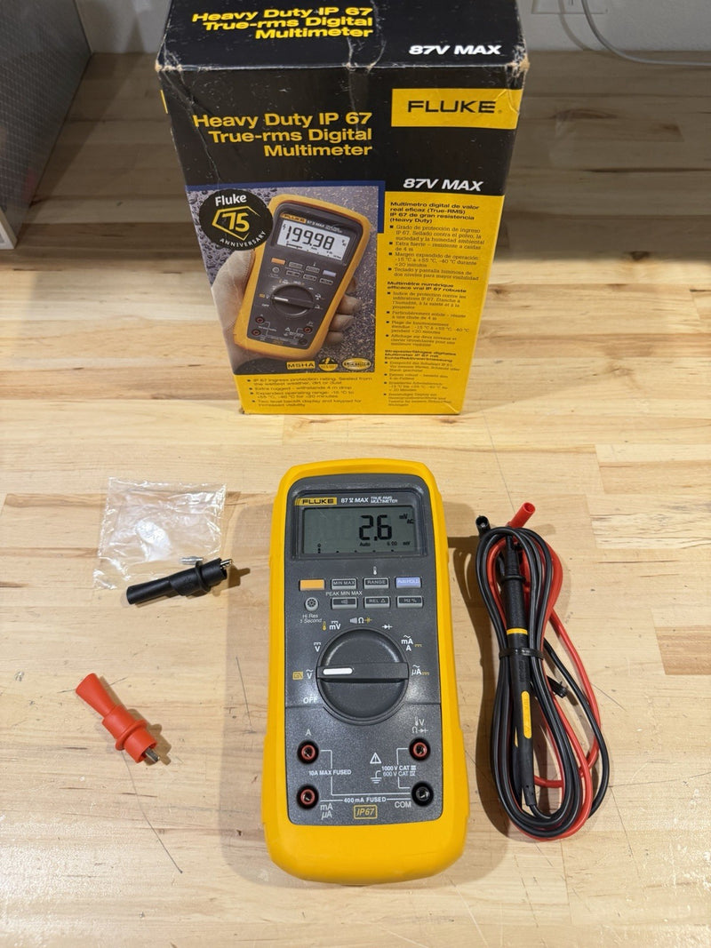 FLUKE 87V MAX TRUE RMS MULTIMETER W/ LEADS & CLIPS