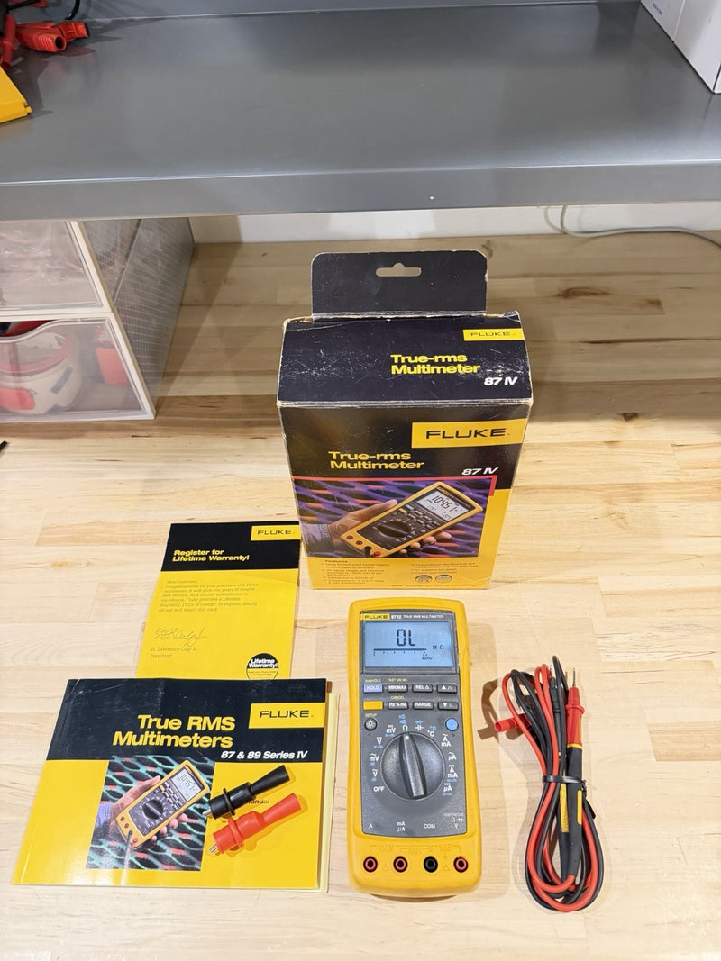 FLUKE 87 IV TRUE RMS MULTIMETER WITH LEADS & CLIPS TESTED