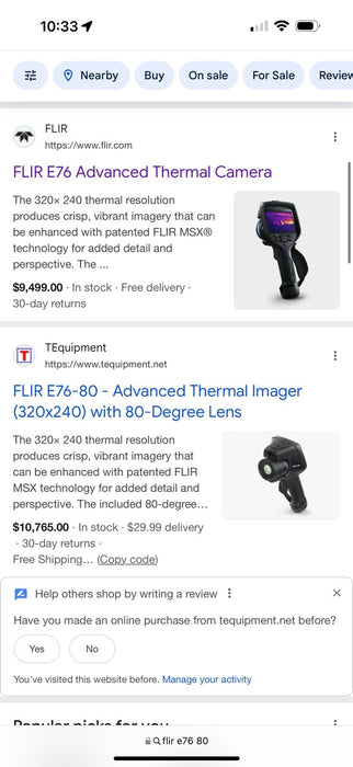 FLIR E76 80 THERMAL IMAGER (320x240) W/ 80 DEGREE LENS (NEW FACTORY SEALED) 2024