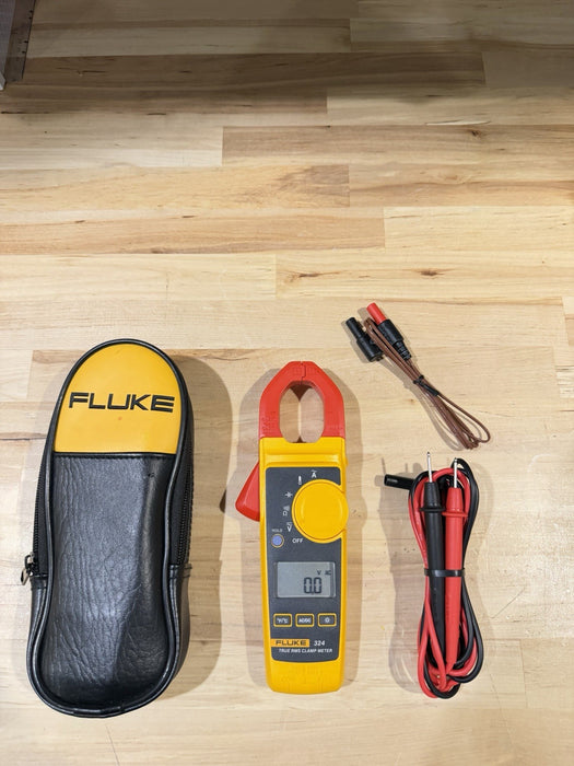 FLUKE 324 TRUE-RMS CLAMP METER W/ LEADS & CASE - SHIPS FAST