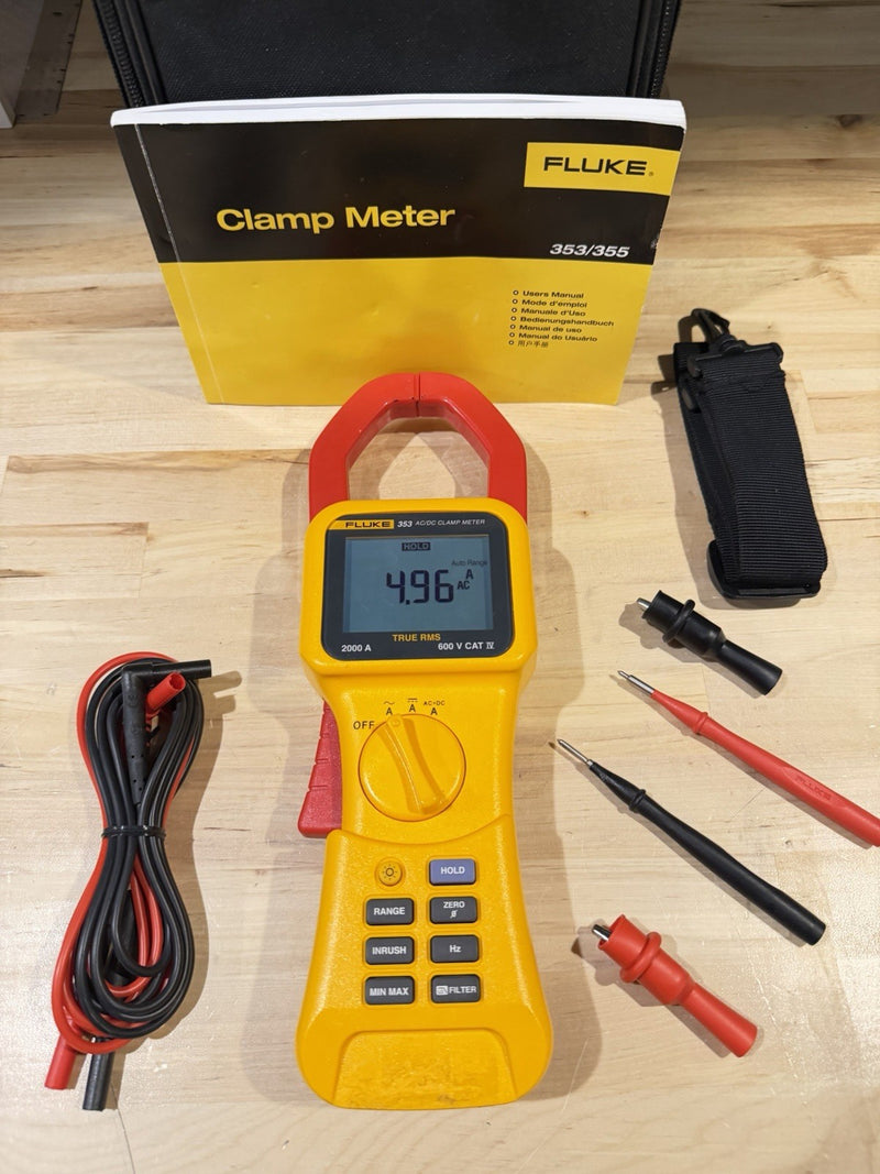 FLUKE 353 AC/DC CLAMP METER WITH LEADS & BAG TESTED