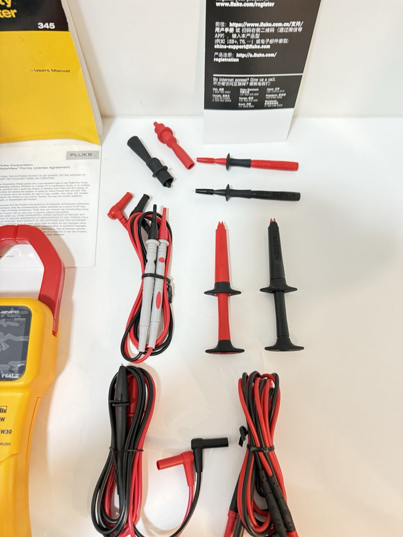 FLUKE 345 POWER QUALITY CLAMP METER W/LEADS & ACCESSORIES TESTED SHIPS FREE