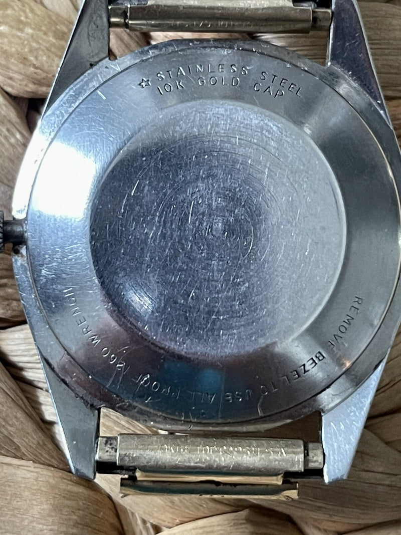 VINTAGE 2873-D11KAS WITTNAUER AUTOMATIC MEN'S WATCH STAINLESS + 10K GOLD CAP