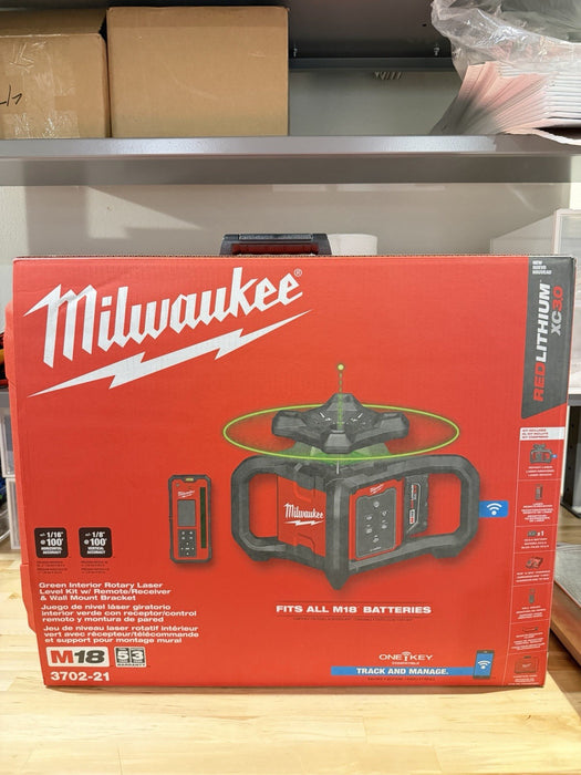 MILWAUKEE 3702-21 M18 GREEN INTERIOR ROTARY LASER LEVEL KIT (NEW FACTORY SEALED)