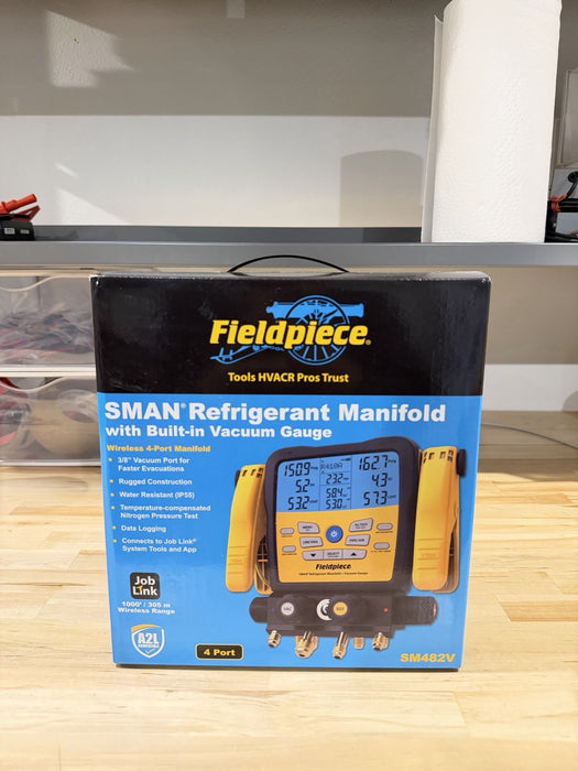 FIELDPIECE SM482V 4-PORT SMAN REFRIGERANT MANIFOLD & VACUMM GAUGE (NEW SEALED)