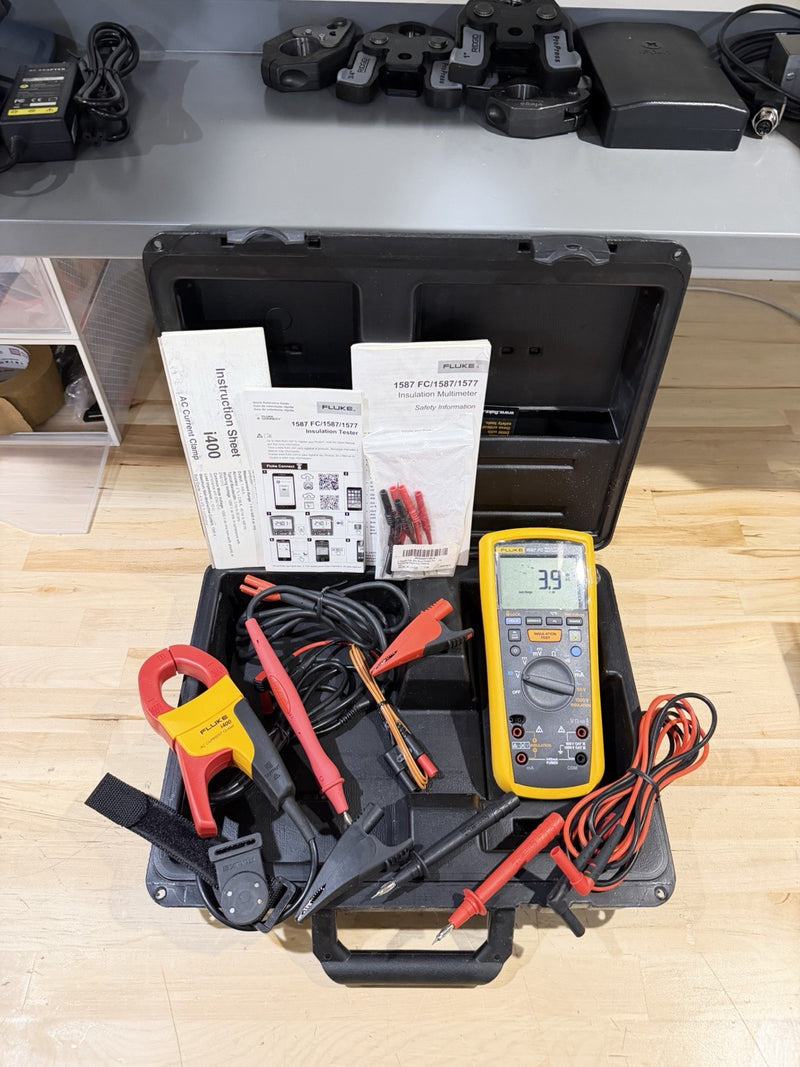 FLUKE 1587 FC INSULATION MULTIMETER W/  i400 LEADS & CASE (TESTED) SHIPS FAST