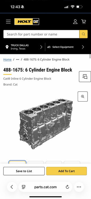 CAT 488-1675 6 CYLINDER ENGINE BLOCK