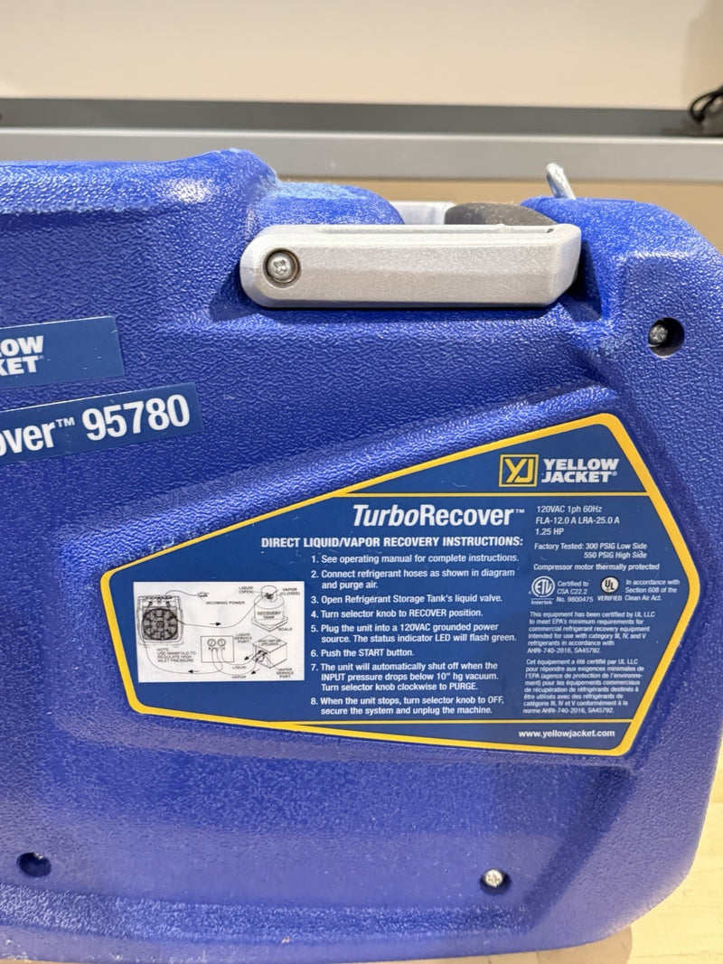 YELLOW JACKET 95780 TURBO RECOVER REFRIGERANT RECOVERY MACHINE (TESTED)