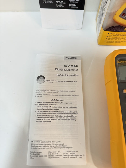 FLUKE 87V MAX TRUE RMS MULTIMETER WITH LEADS & CLIPS NEW SEALED