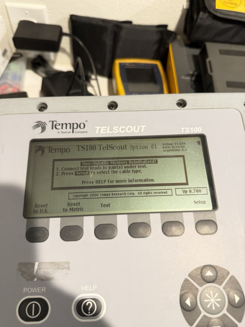 TEMPO TELSCOUT TS100 TDR REFLECTOMETER CABLE TESTER WITH LEADS & ACCESSORIES TESTED