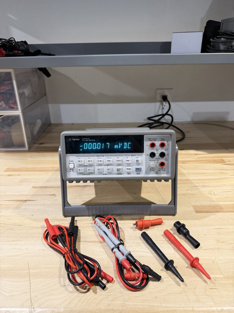 AGILENT 34401A 6 1/2 DIGITAL MULTIMETER W/ LEADS & CLIPS + CHARGER (TESTED)